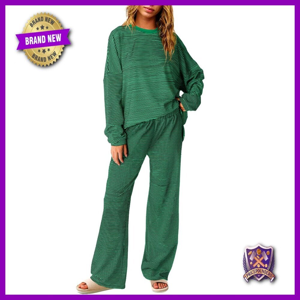 Striped Long Sleeve Pajama Set Loose Fit Lounge Wear 2 Piece